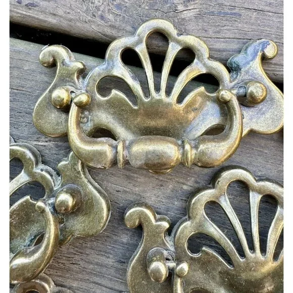 8 vintage Dresser pull knob 1992 B1254 ornate brass Handle Chippendale Style 4” - Picture 1 of 11